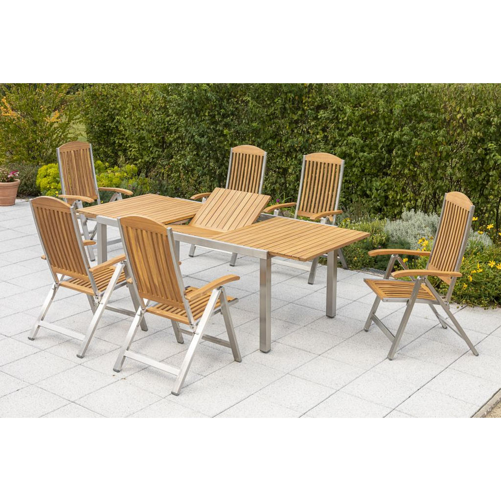 Thumbnail - Gardenson Gartentisch Keros, Silber, Akazie, Holz, Metall, Akazie, Hartholz, rechteckig, 180-240x100x74 cm, Fsc, auszieh...