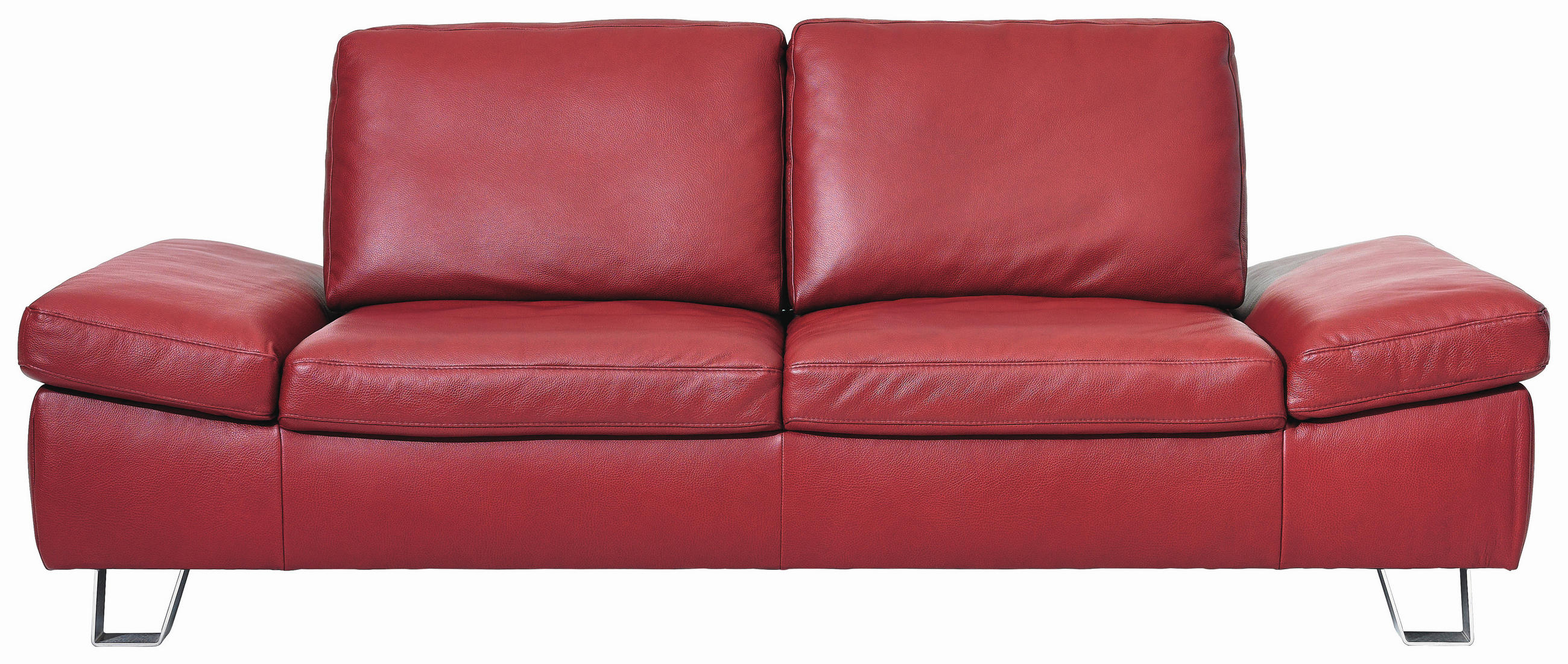 2,5-SITZER Echtleder Rot  - Edelstahlfarben/Rot, Design, Leder/Metall (240/85/91cm) - Moderano