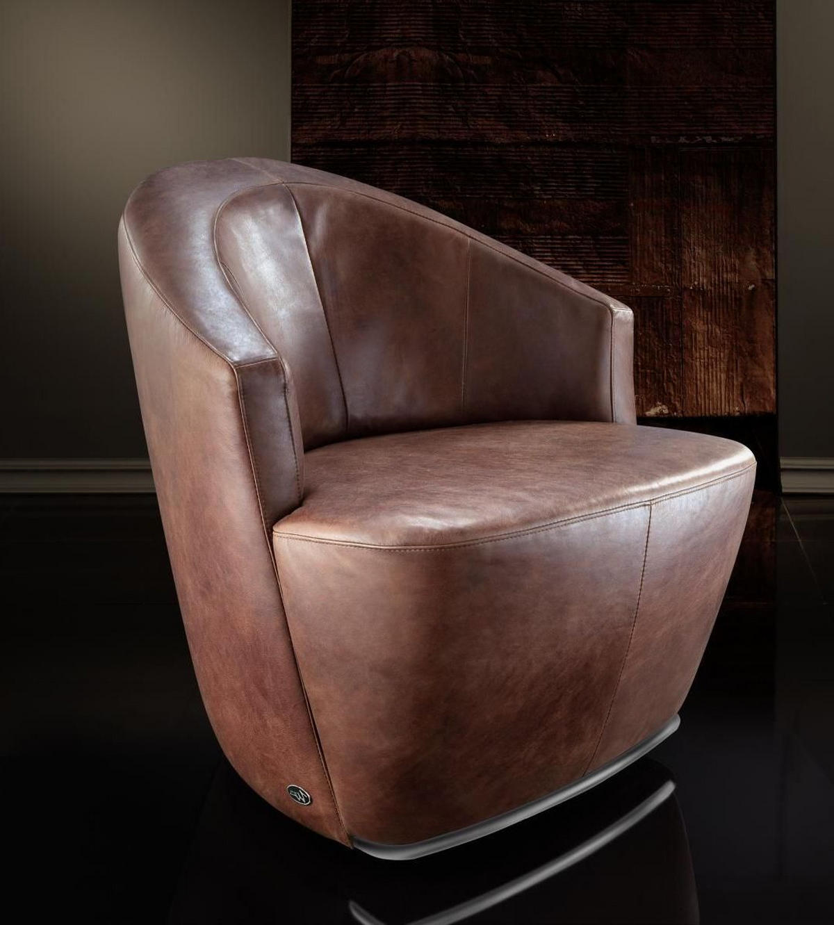 SESSEL Echtleder Braun    - Silberfarben/Braun, Design, Leder/Metall (77/82/87cm) - Chilliano