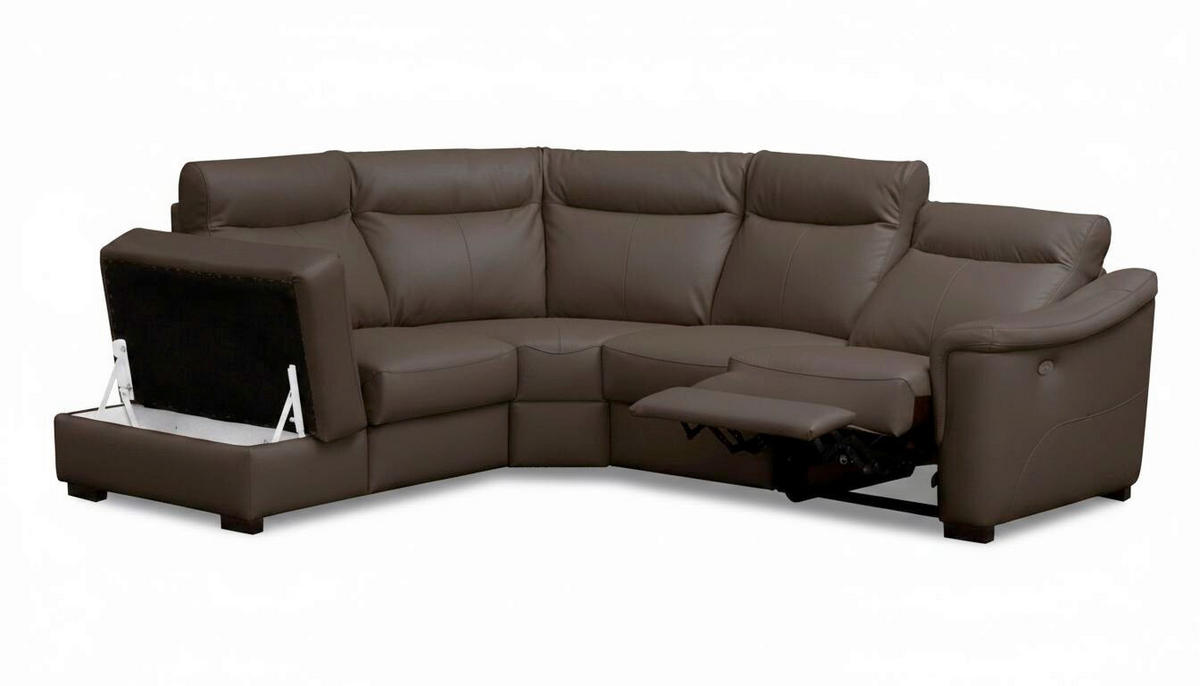 ECKSOFA Dunkelbraun Echtleder Lederlook Bettkasten, Rücken echt, Relaxfunktion  - Wengefarben/Dunkelbraun, Design, Leder/Holz (229/260cm) - Livetastic