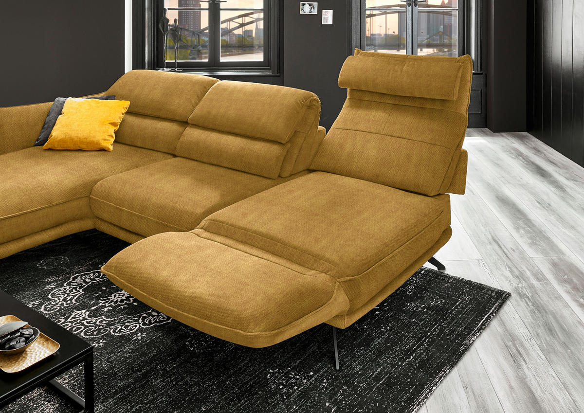 ECKSOFA in Velours Currygelb  - Currygelb/Schwarz, Design, Textil/Metall (153/283cm) - Valdera