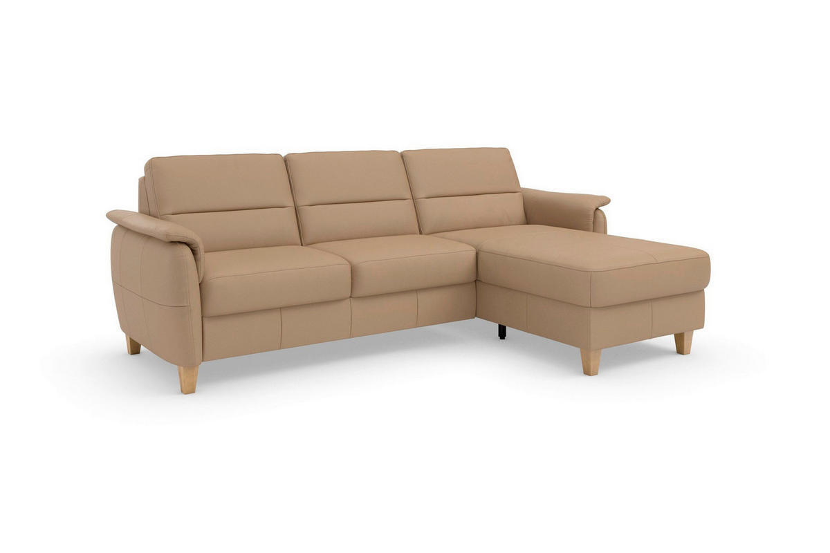 ROHOVÁ SEDAČKA, koža, cappuccino - farba duba/cappuccino, Basics, koža/drevo (244/163cm) - Sit & More