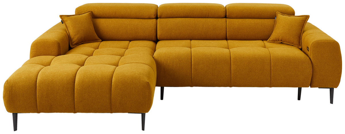 ECKSOFA in Webstoff Currygelb  177/270 cm  - Currygelb/Schwarz, Design, Textil/Metall (177/270cm) - Welnova