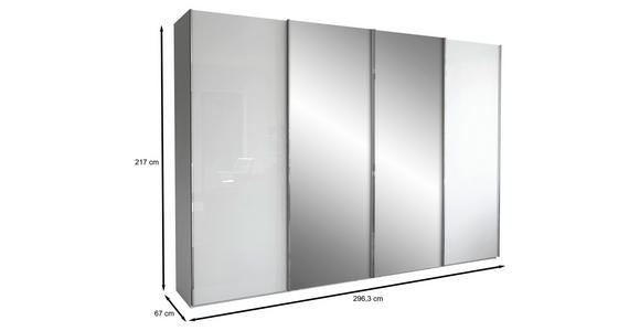 SCHWEBETÜRENSCHRANK 300/217/67 cm 4-türig  - Chromfarben/Weiß, KONVENTIONELL, Glas/Holzwerkstoff (300/217/67cm) - Dieter Knoll