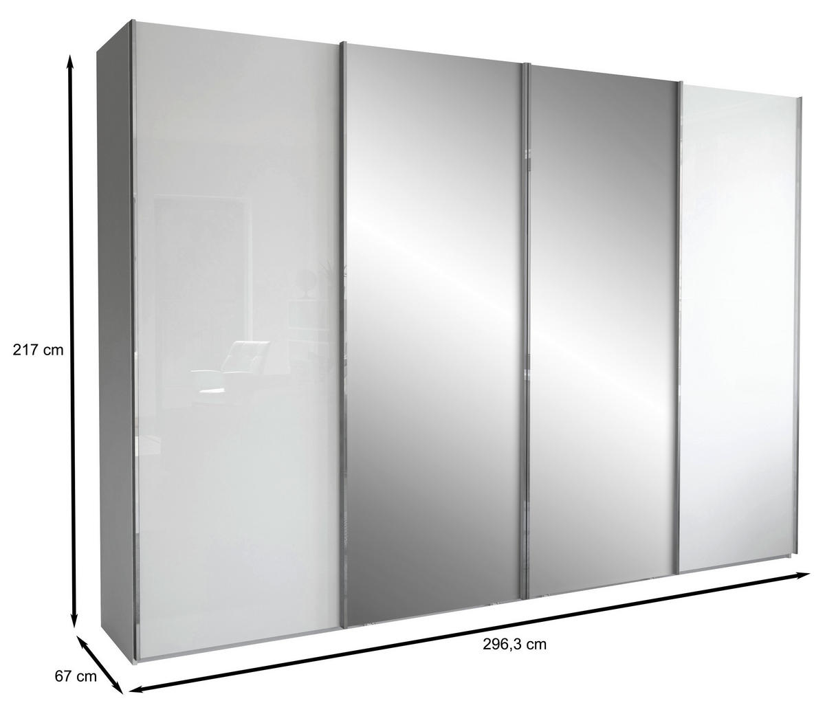 SCHWEBETÜRENSCHRANK  in Grau, Weiß  - Chromfarben/Weiß, KONVENTIONELL, Glas/Holzwerkstoff (300/217/67cm) - Dieter Knoll