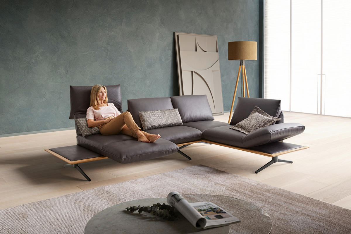 ECKSOFA in Echtleder Braun  - Beige/Schwarz, Design, Leder/Metall (282/205cm) - Dieter Knoll