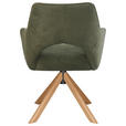ARMLEHNSTUHL  Sitzfläche 360° drehbar, inklusive Armlehnen Cord  - Eichefarben/Grün, Design, Holz/Textil (60/85/63cm) - Hom`in