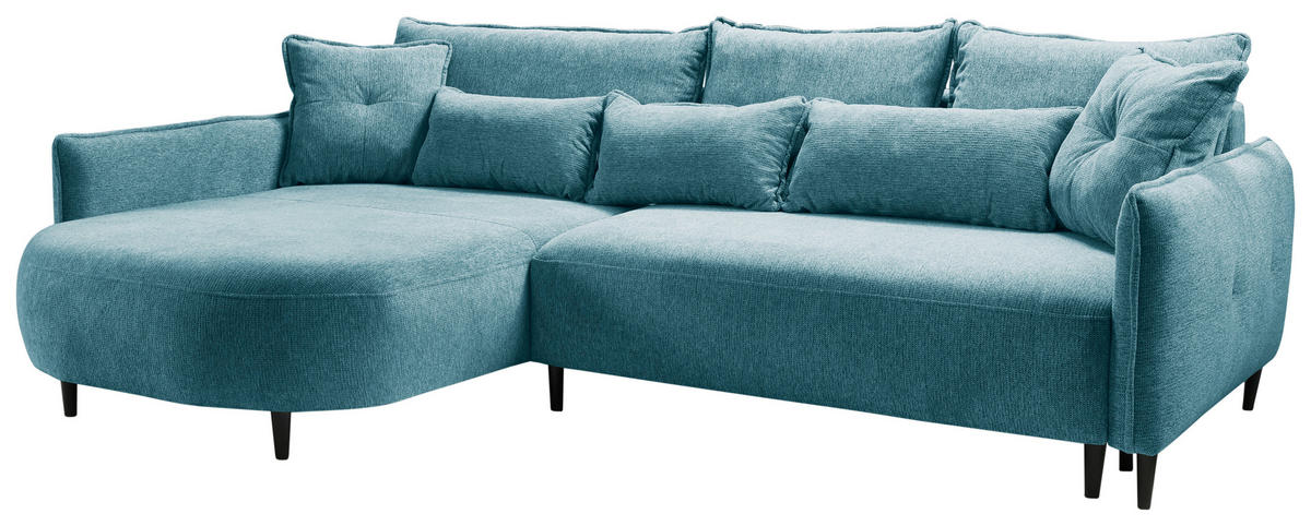 ECKSOFA in Chenille Blau  - Blau/Schwarz, Modern, Textil/Metall (200/285cm) - MID.YOU