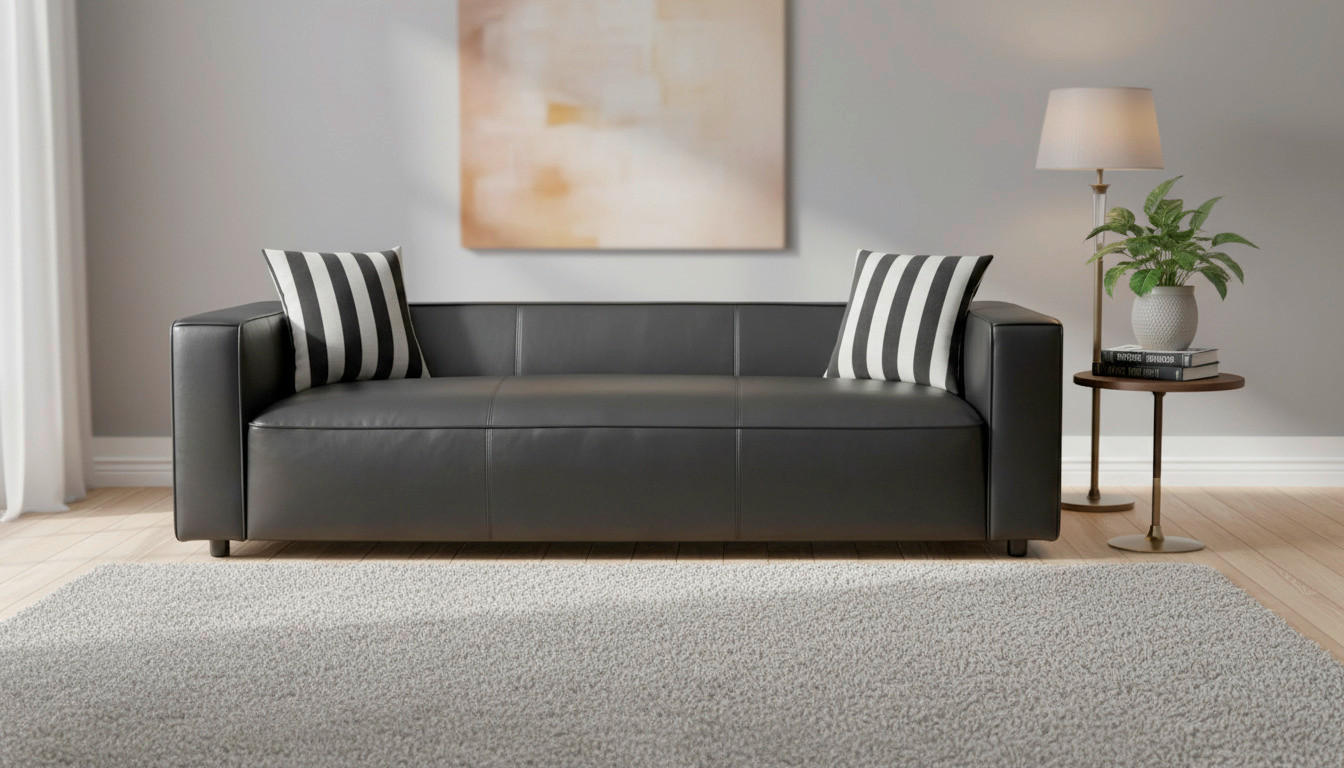 3-SITZER-SOFA LOTTA Lederlook Schwarz  - Schwarz/Weiß, Design, Kunststoff/Textil (232/66/95cm) - Livetastic
