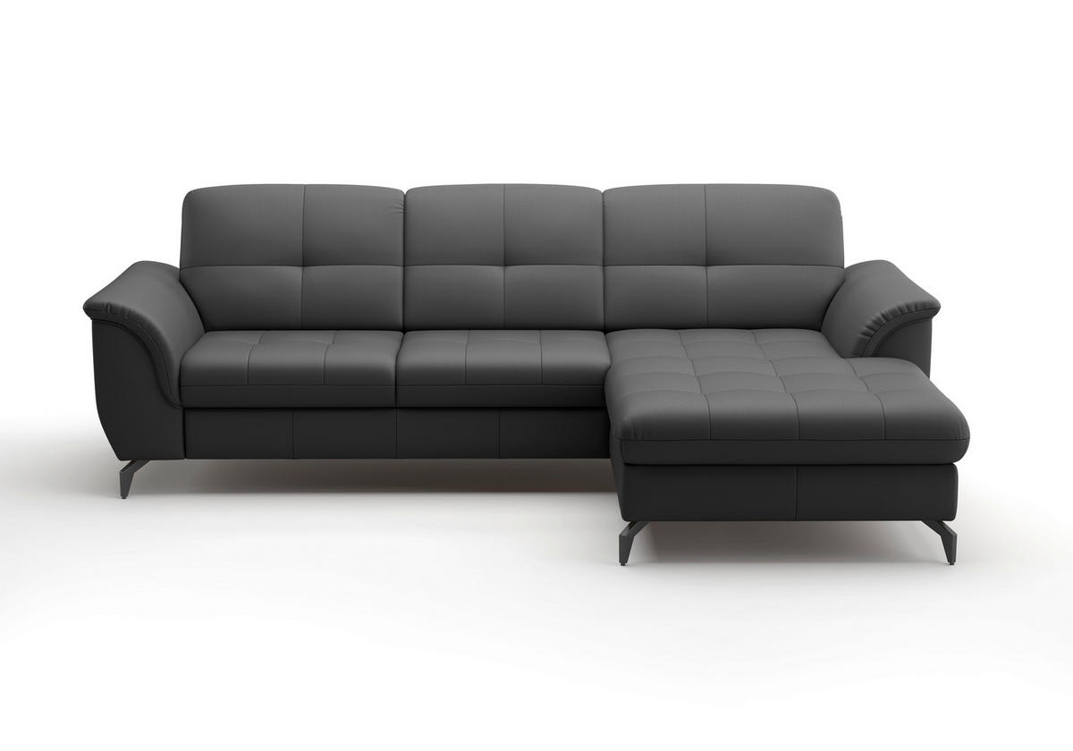 ECKSOFA in Echtleder Schwarz  - Schwarz, Modern, Leder/Metall (262/164cm) - Sit & More