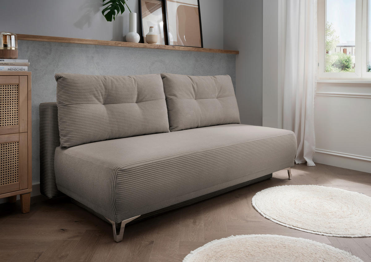 SCHLAFSOFA in Cord Graubraun  - Chromfarben/Graubraun, Modern, Textil/Metall (198/90/100cm) - Livetastic