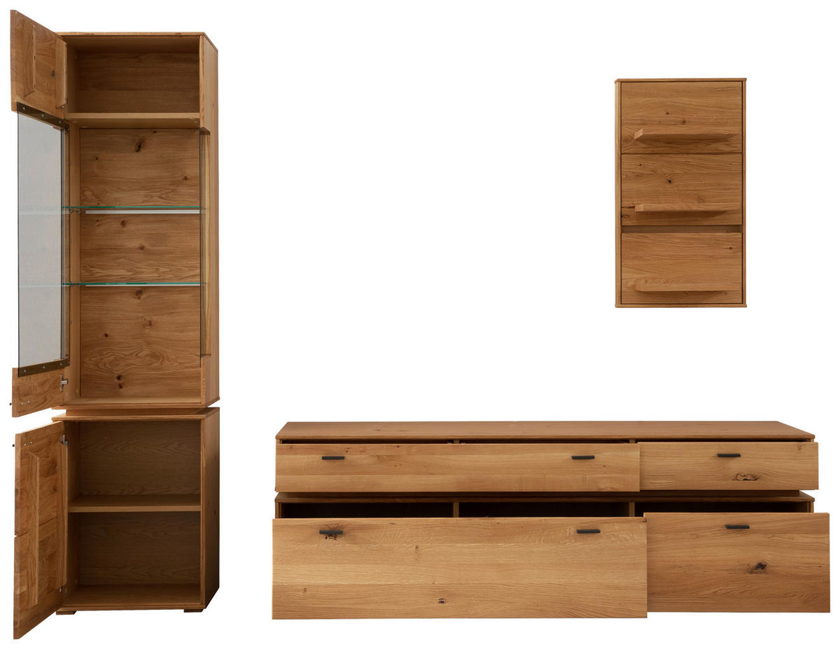 WOHNWAND  in Wildeiche  246/202/51 cm  - Wildeiche/Anthrazit, Natur, Glas/Holz (246/202/51cm) - MID.YOU