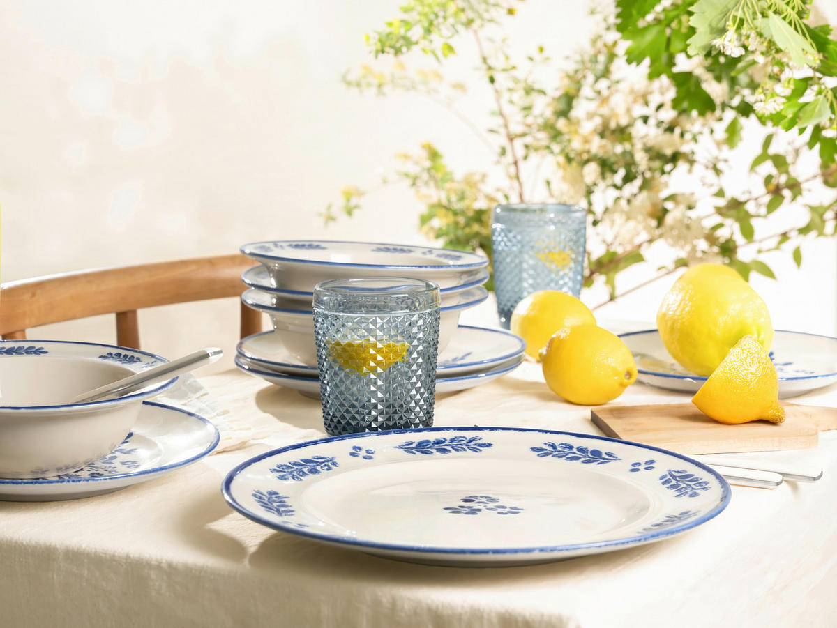 TAFELSERVICE Blau, Weiß Rondo Cottage 12-teilig 4 Personen  - Blau/Weiß, Basics, Keramik - Creatable