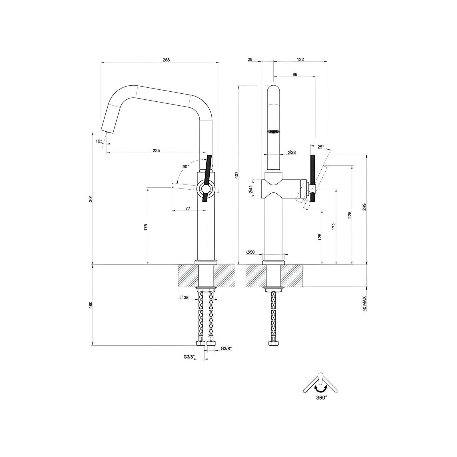 KÜCHENARMATUR - Schwarz, Basics, Metall (9,6/40,7/26,8cm) - HKT