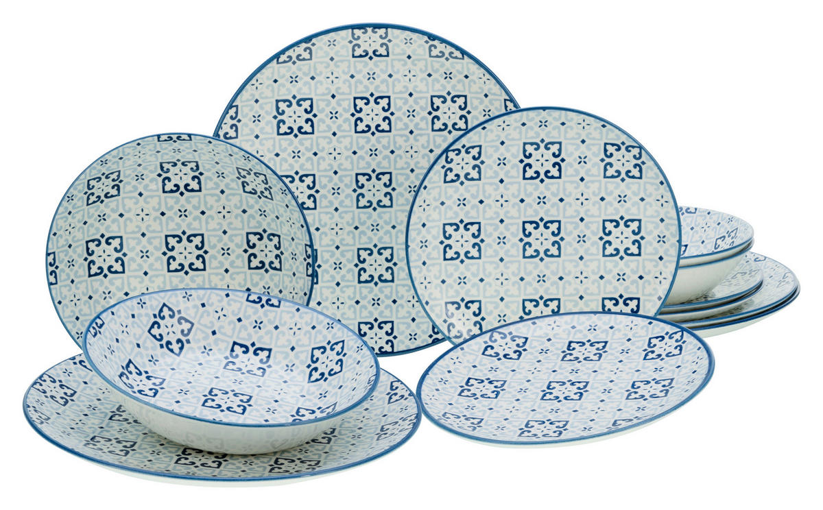 TAFELSERVICE Yara Blau 12-teilig  - Blau/Weiß, Basics, Keramik (31/30/23cm) - Creatable