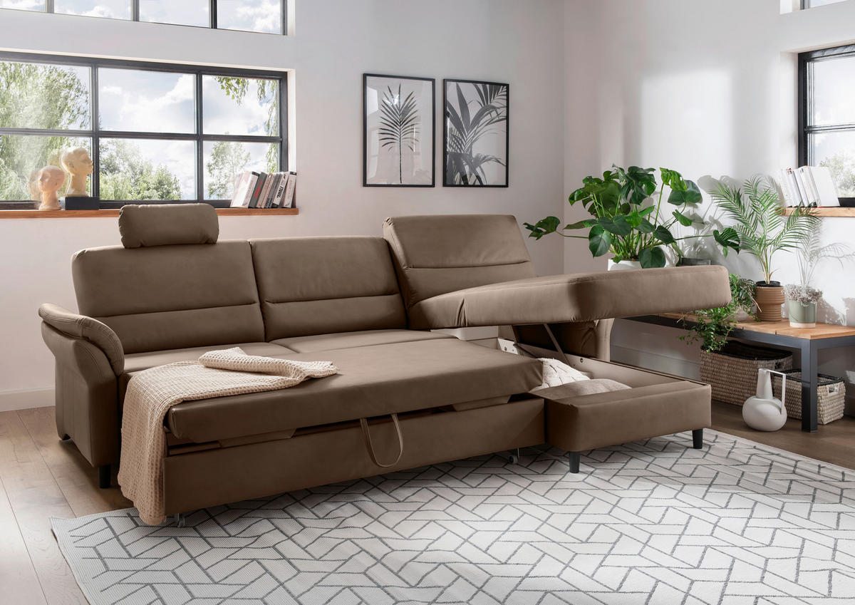 ECKSOFA in Lederlook Braun  - Schwarz/Braun, Modern, Holz/Textil (279/176cm) - Livetastic