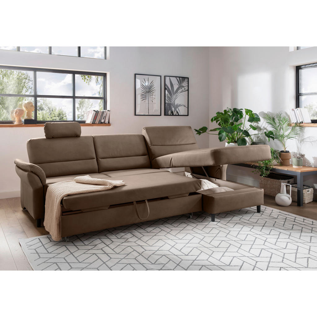 Thumbnail - Livetastic Ecksofa, Braun, Textil, Buche, 5-Sitzer, Ottomane rechts, L-Form, 279x176 cm, Made in EU, Schlafen auf Sitzhö...