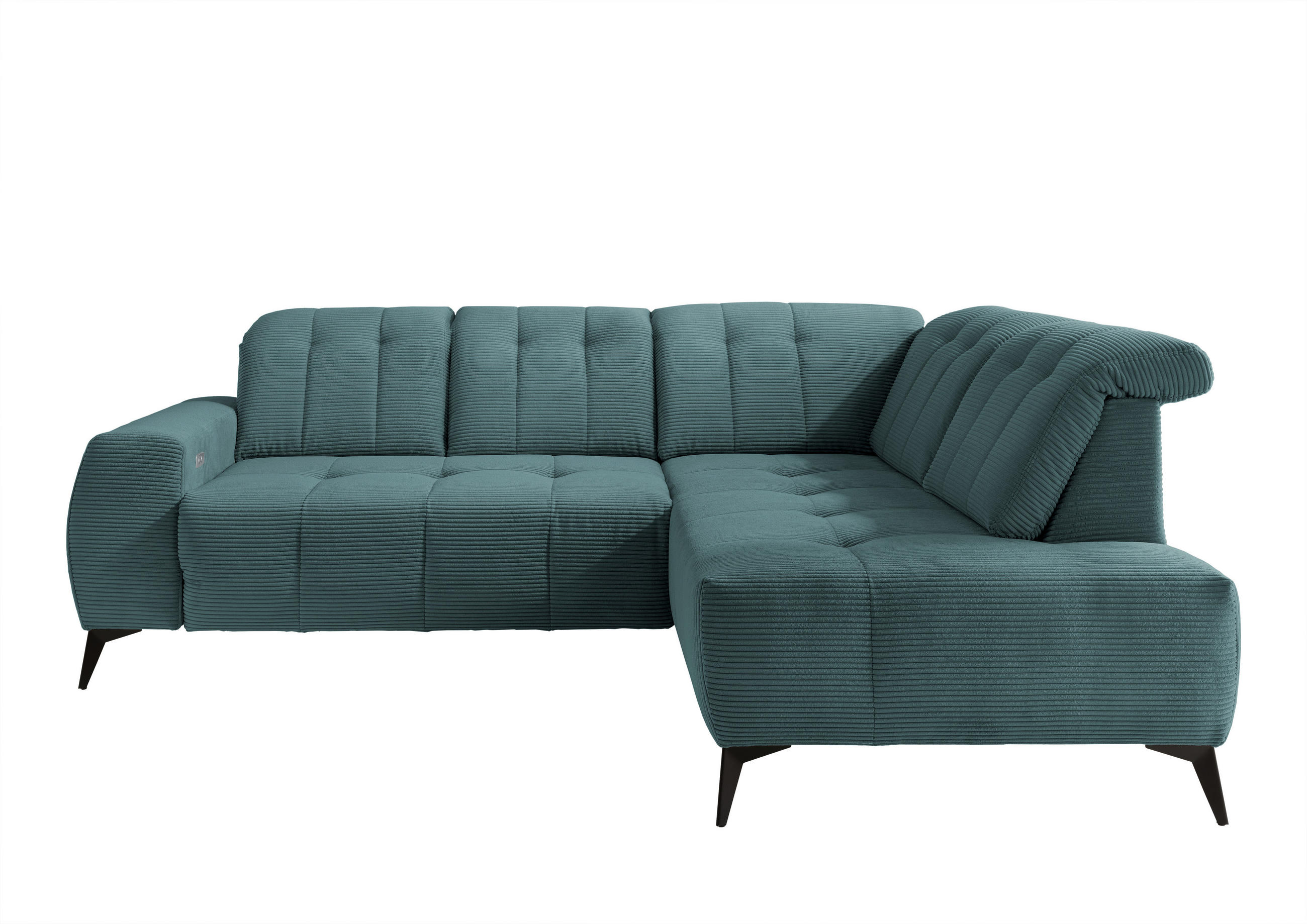 ECKSOFA Petrol Cord  - Petrol/Schwarz, MODERN, Textil/Metall (261/200cm) - Livetastic