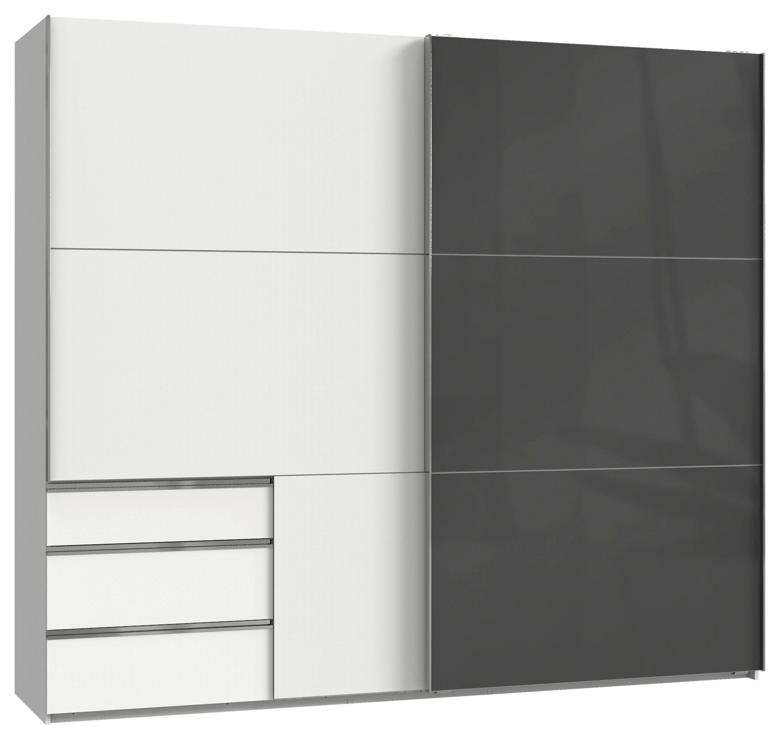 SCHWEBETÜRENSCHRANK 250/216/65 cm 2-türig Grau, Weiß  - Chromfarben/Weiß, MODERN, Holzwerkstoff (250/216/65cm) - MID.YOU