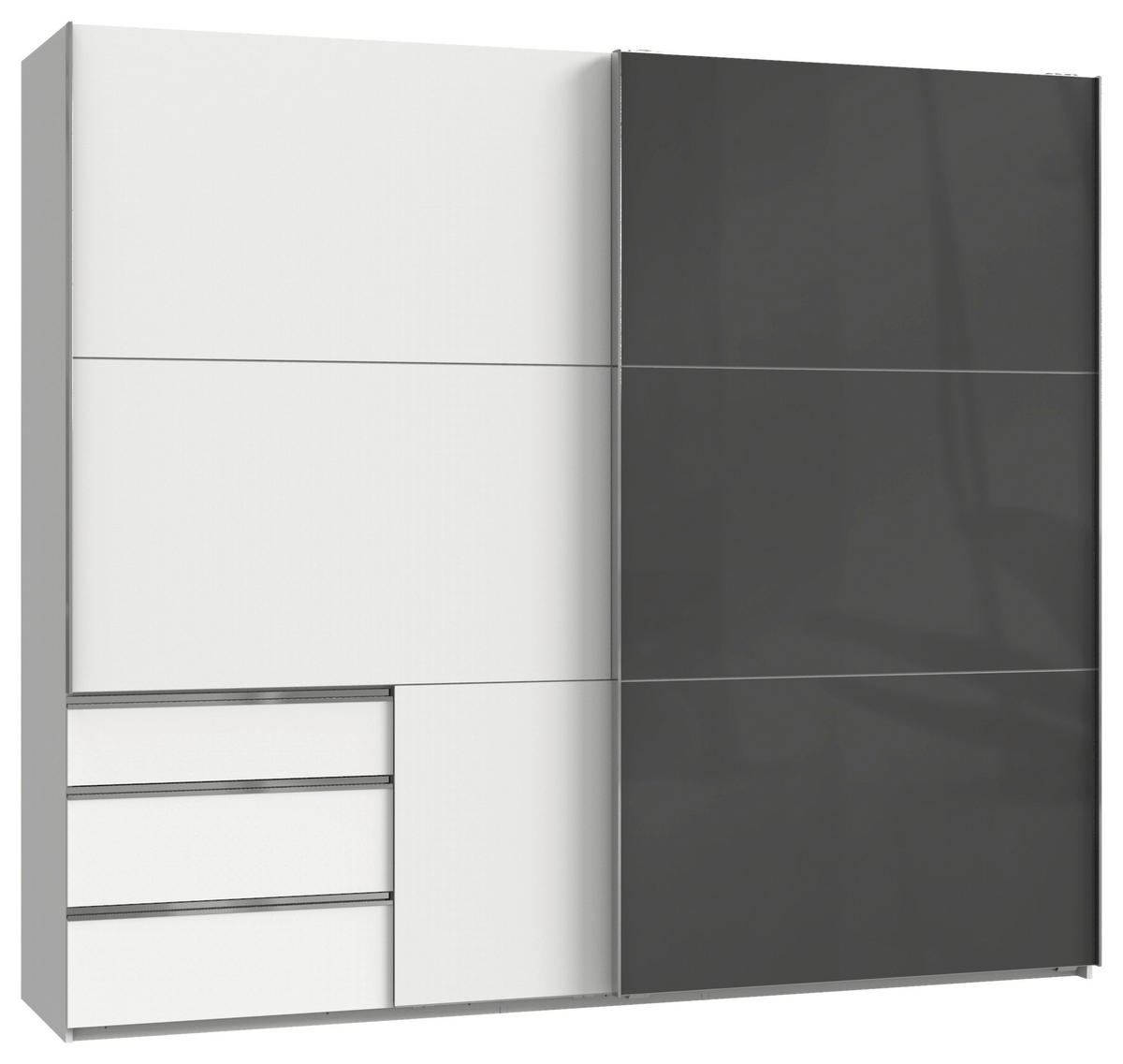 SCHWEBETÜRENSCHRANK 250/216/65 cm 2-türig Grau, Weiß  - Chromfarben/Weiß, MODERN, Holzwerkstoff (250/216/65cm) - MID.YOU