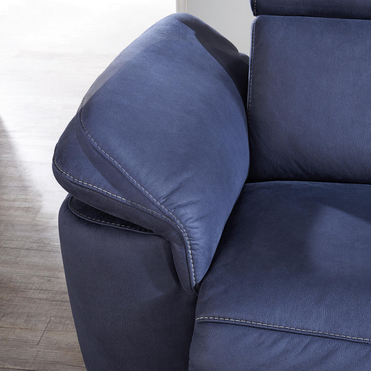 ECKSOFA in Flachgewebe, Mikrofaser Dunkelblau  - Beige/Alufarben, Design, Textil/Metall (239/271cm) - Cantus