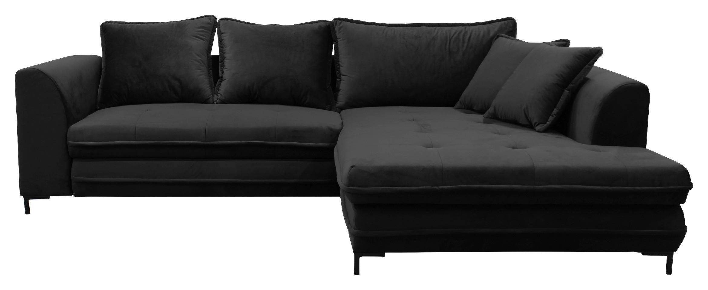ECKSOFA Schwarz Velours  - Schwarz, Design, Textil/Metall (277/187cm) - Livetastic