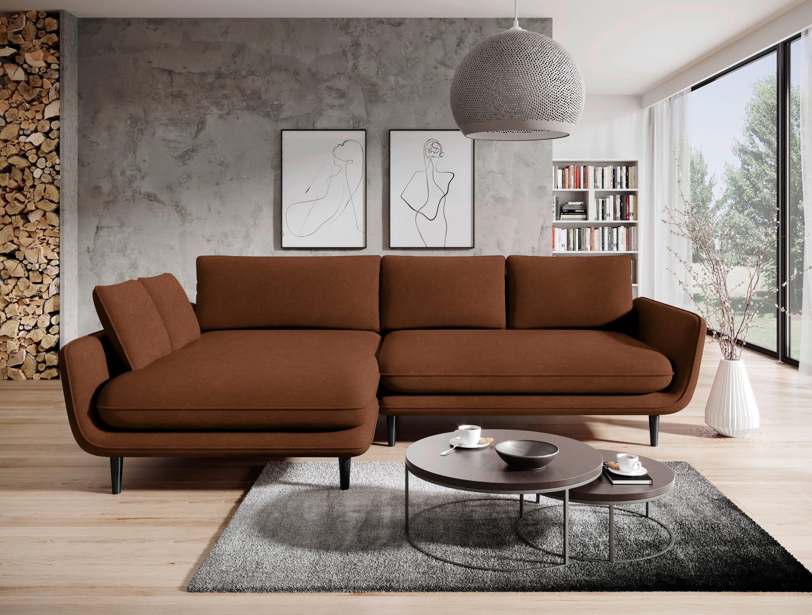 ECKSOFA in Velours Braun  - Schwarz/Braun, Design, Holz/Textil (167/260cm) - Welnova