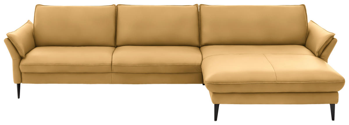 ECKSOFA in Echtleder Gelb  - Gelb/Schwarz, Design, Leder/Metall (334/172cm) - Valdera