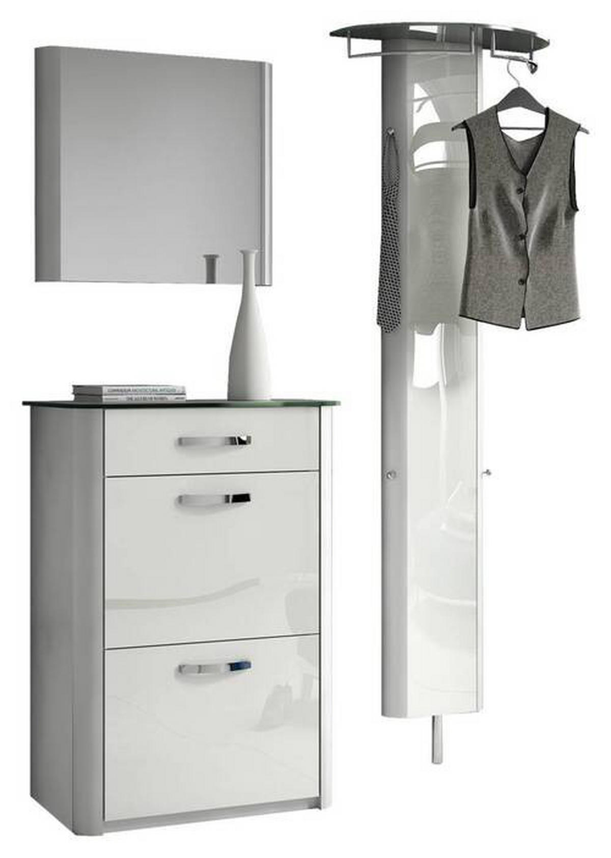 GARDEROBE 3-teilig  in 150/192/34 cm  - Weiss Hochglanz/Alufarben, Design, Glas/Holzwerkstoff (150/192/34cm) - Moderano