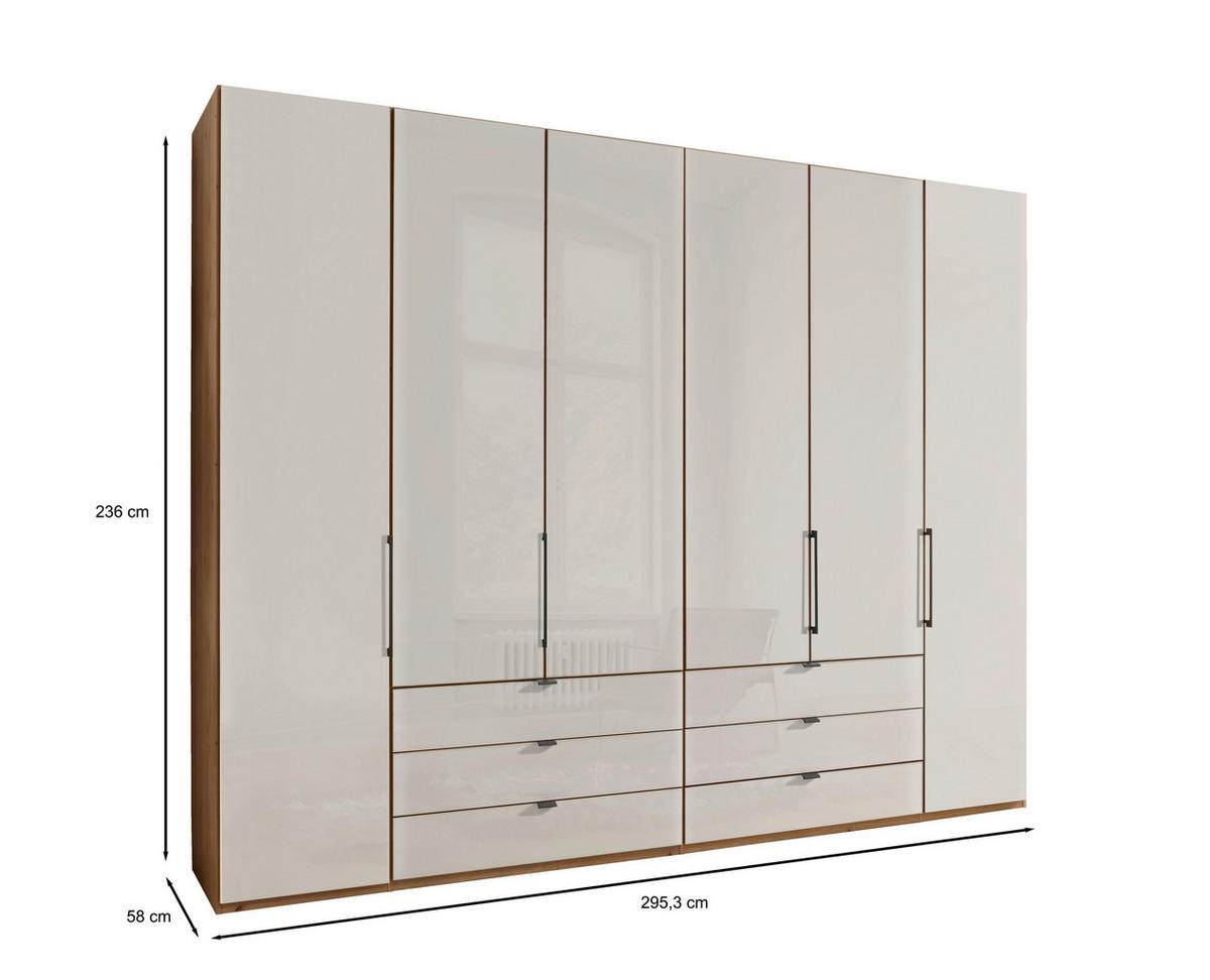 DREHTÜRENSCHRANK in Champagner, Eiche Bianco  - Schieferfarben/Eiche Bianco, Konventionell, Glas/Holzwerkstoff (300/236/58cm) - Dieter Knoll