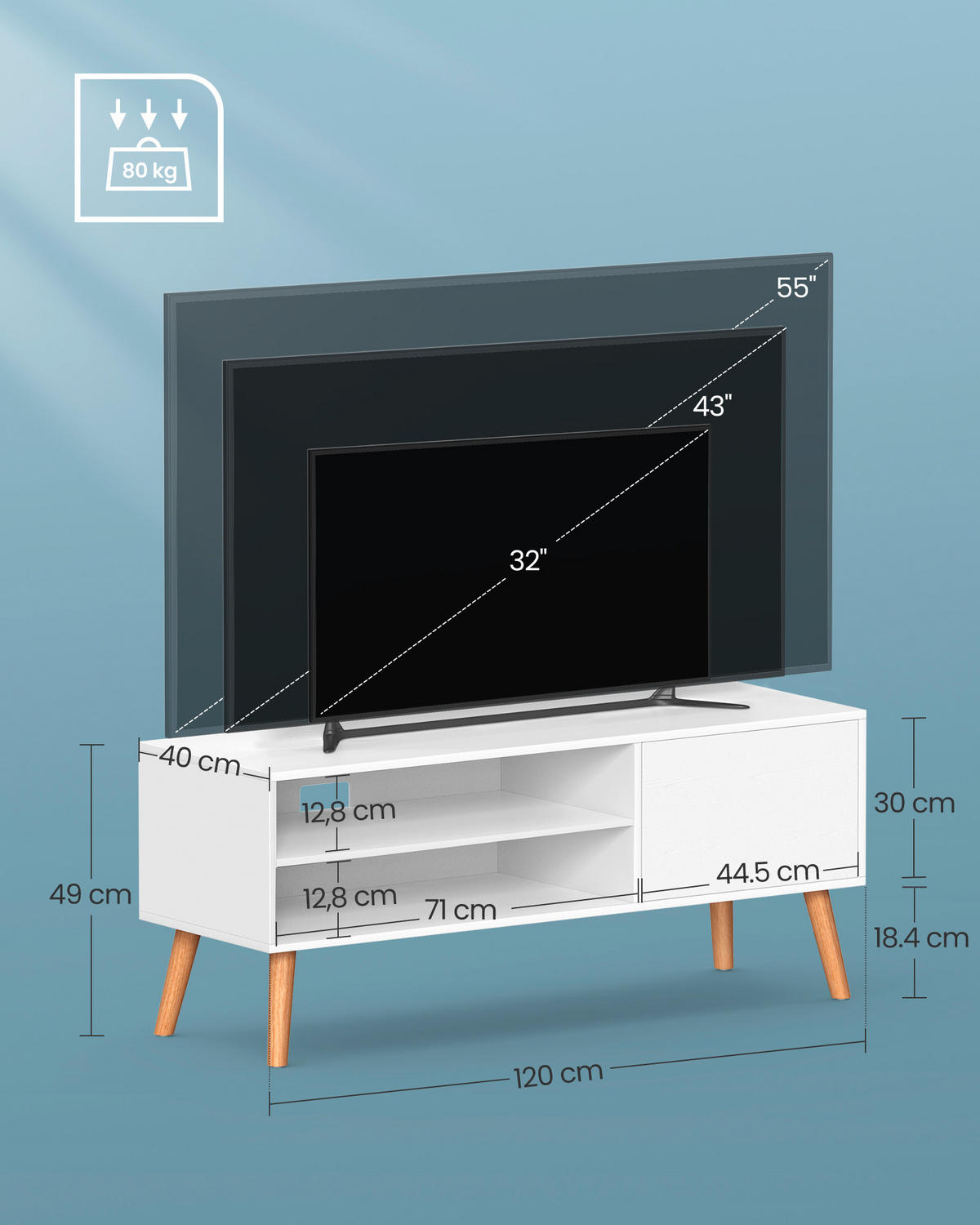 KOMODA POD TELEVIZI, bílá, světle hnědá, 120/49/40 cm - bílá/světle hnědá, Trend, kompozitní dřevo (120/49/40cm) - MID.YOU