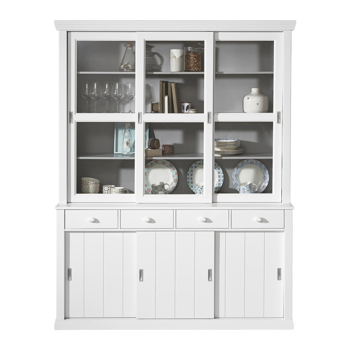 VITRINE  in vollmassiv Kiefer Weiß  - Schwarz/Weiß, Design, Glas/Holz (166/214/48cm) - Livetastic