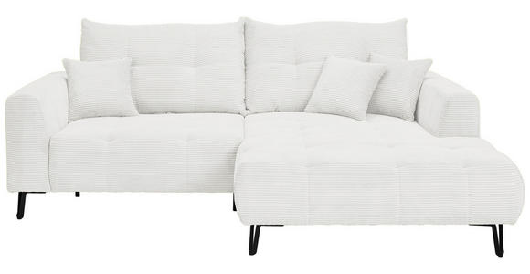 ECKSOFA Weiß Cord Zierkissen, Rückenkissen, Rücken echt, Sitztiefenverstellung  - Schwarz/Weiß, KONVENTIONELL, Textil/Metall (250/185cm) - Carryhome