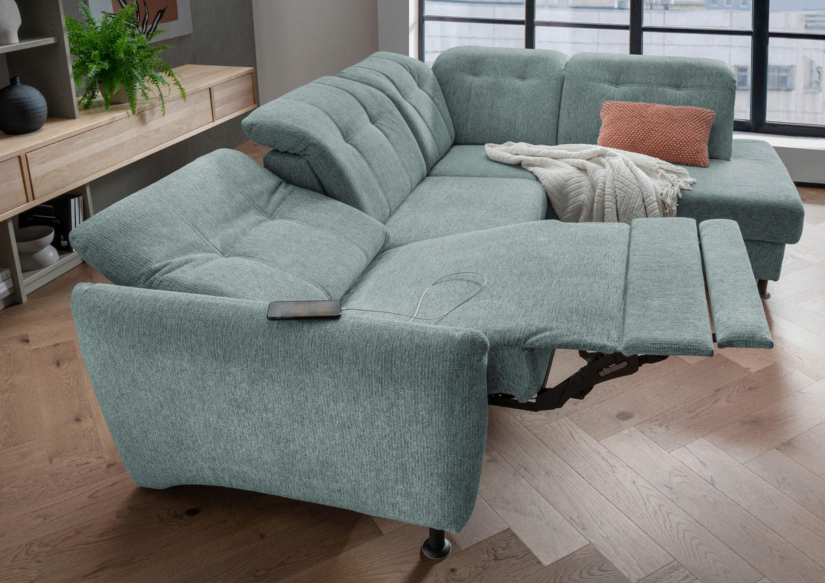ECKSOFA in Chenille Blau  - Blau/Schwarz, Modern, Textil/Metall (270/198cm) - Livetastic