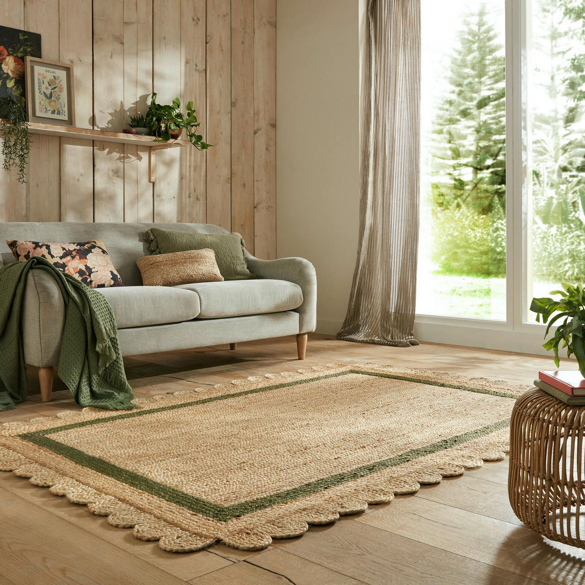 RUČNĚ TKANÝ KOBEREC, 120/170 cm, zelená, přírodní barvy - zelená/přírodní barvy, Basics, textil (120/170cm)