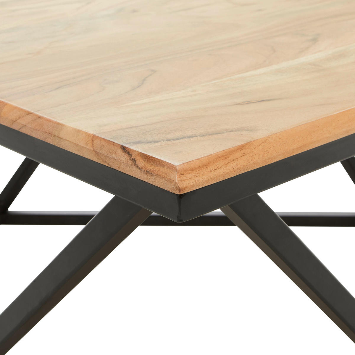 COUCHTISCH Akazie vollmassiv quadratisch Schwarz, Akaziefarben  - Schwarz/Akaziefarben, Design, Holz/Metall (80/43/80cm) - Livetastic