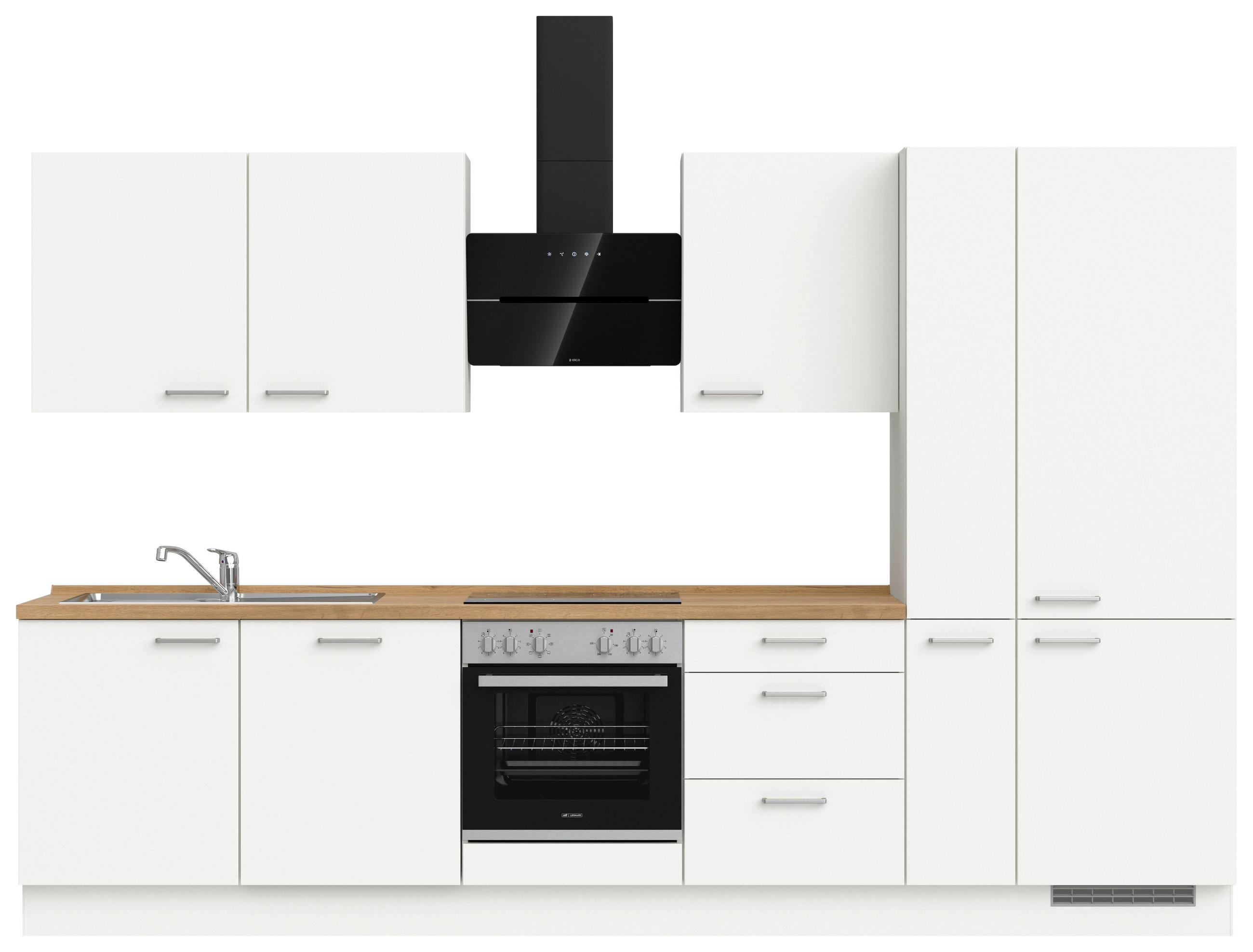KÜCHENLEERBLOCK 330 cm   in Weiß, Eichefarben  - Edelstahlfarben/Eichefarben, MODERN, Holzwerkstoff/Metall (330cm) - Nobilia