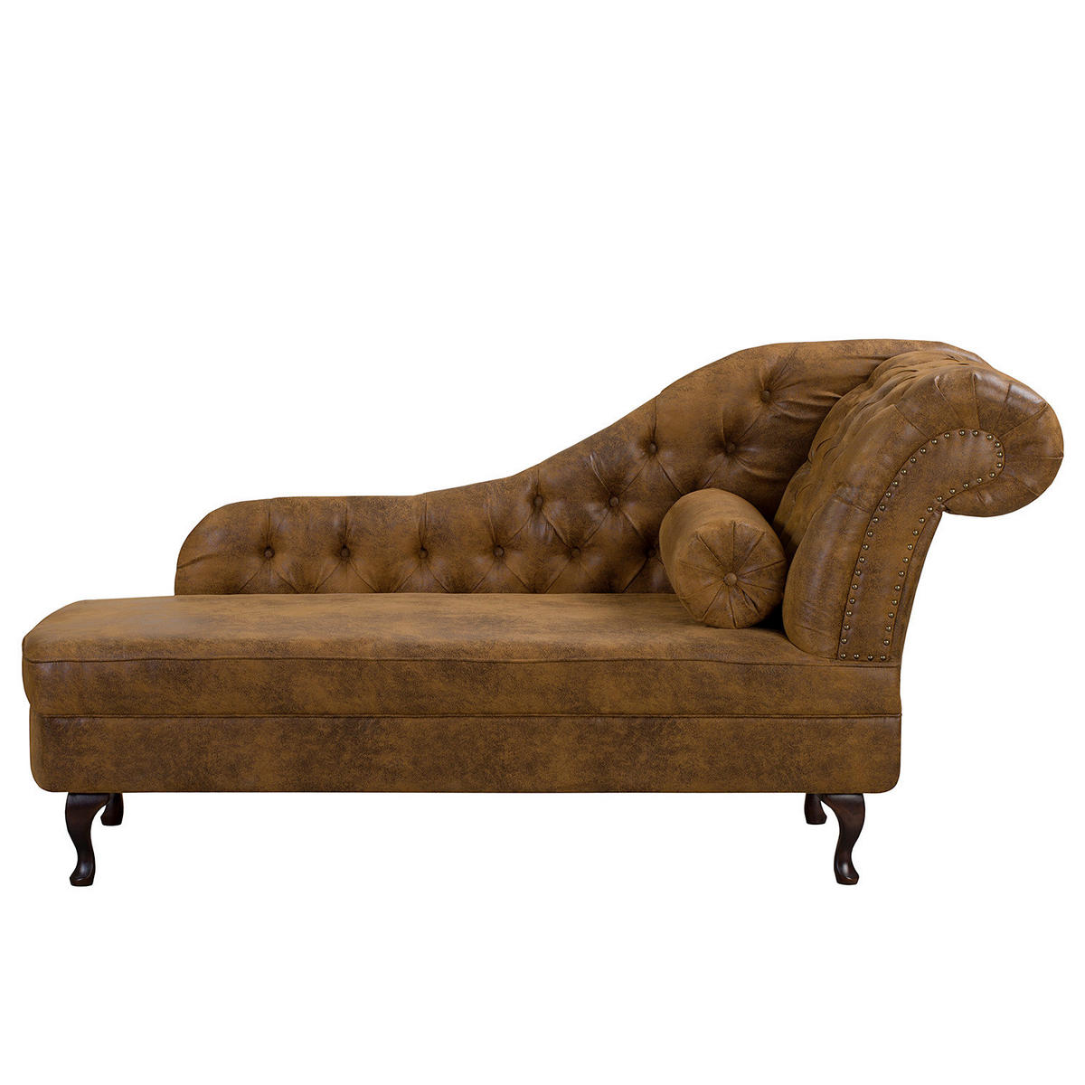 RÉCAMIERE Lederlook Cognac  - Cognac/Braun, Design, Holz/Textil (185/93/75cm) - Livetastic