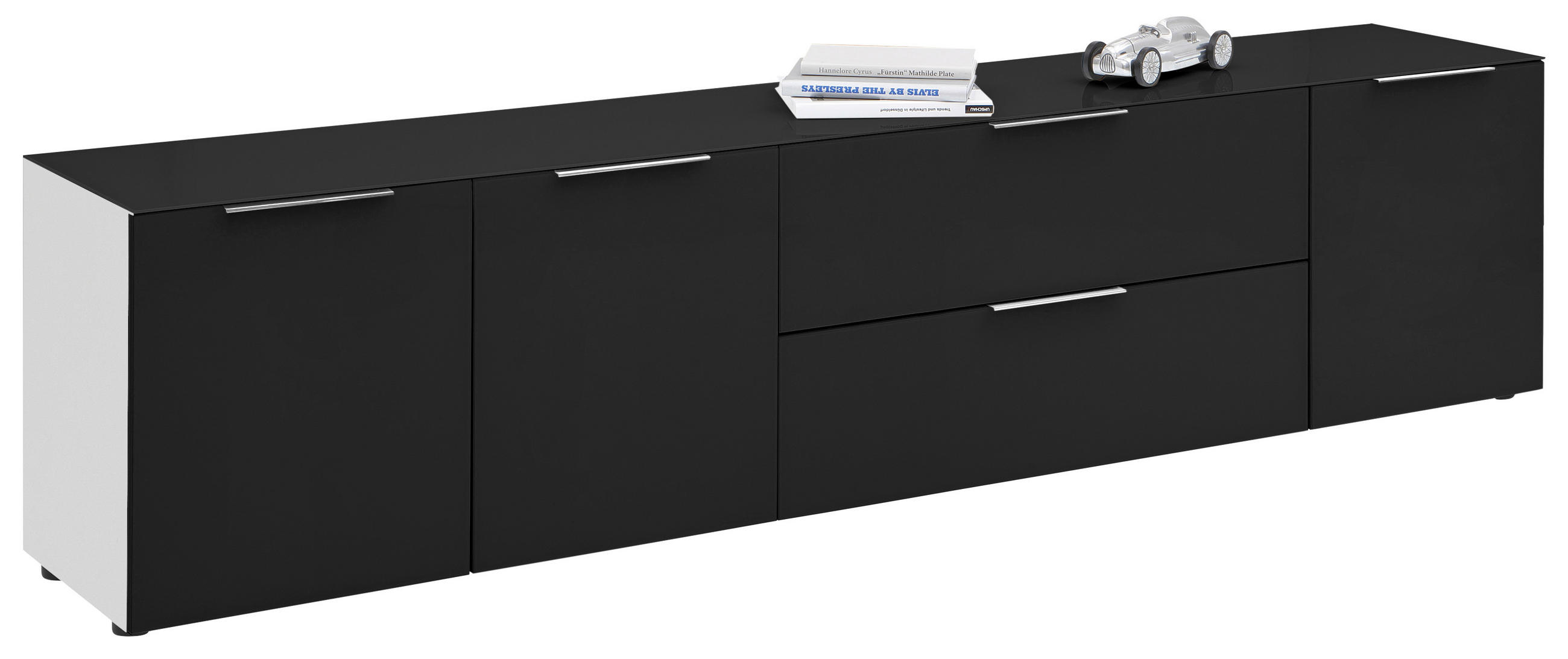 LOWBOARD Anthrazit, Weiß - Anthrazit/Schwarz, Design, Glas/Holzwerkstoff (225,5/53,9/40cm)