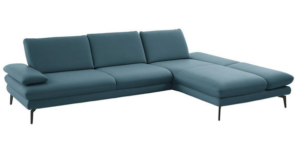 ECKSOFA in Echtleder Blau  308/195 cm  - Blau/Schwarz, Design, Leder/Metall (308/195cm) - Dieter Knoll