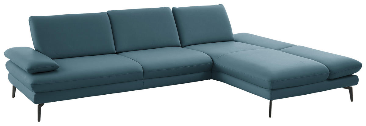 ECKSOFA in Echtleder Blau  - Blau/Schwarz, Design, Leder/Metall (308/195cm) - Dieter Knoll