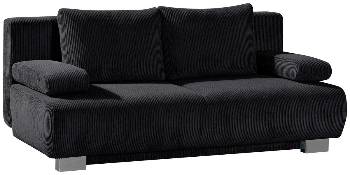 SCHLAFSOFA in Cord Schwarz  - Schwarz, Konventionell, Textil/Metall (196/89/94cm) - Novel