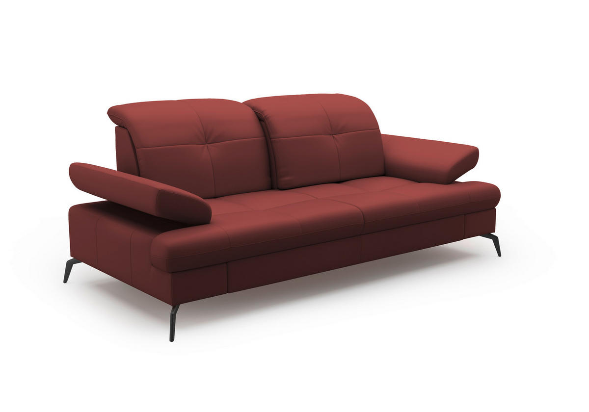 2,5-SITZER in Echtleder Rotbraun  - Rotbraun/Schwarz, Konventionell, Leder/Metall (202/90/122cm) - Sit & More