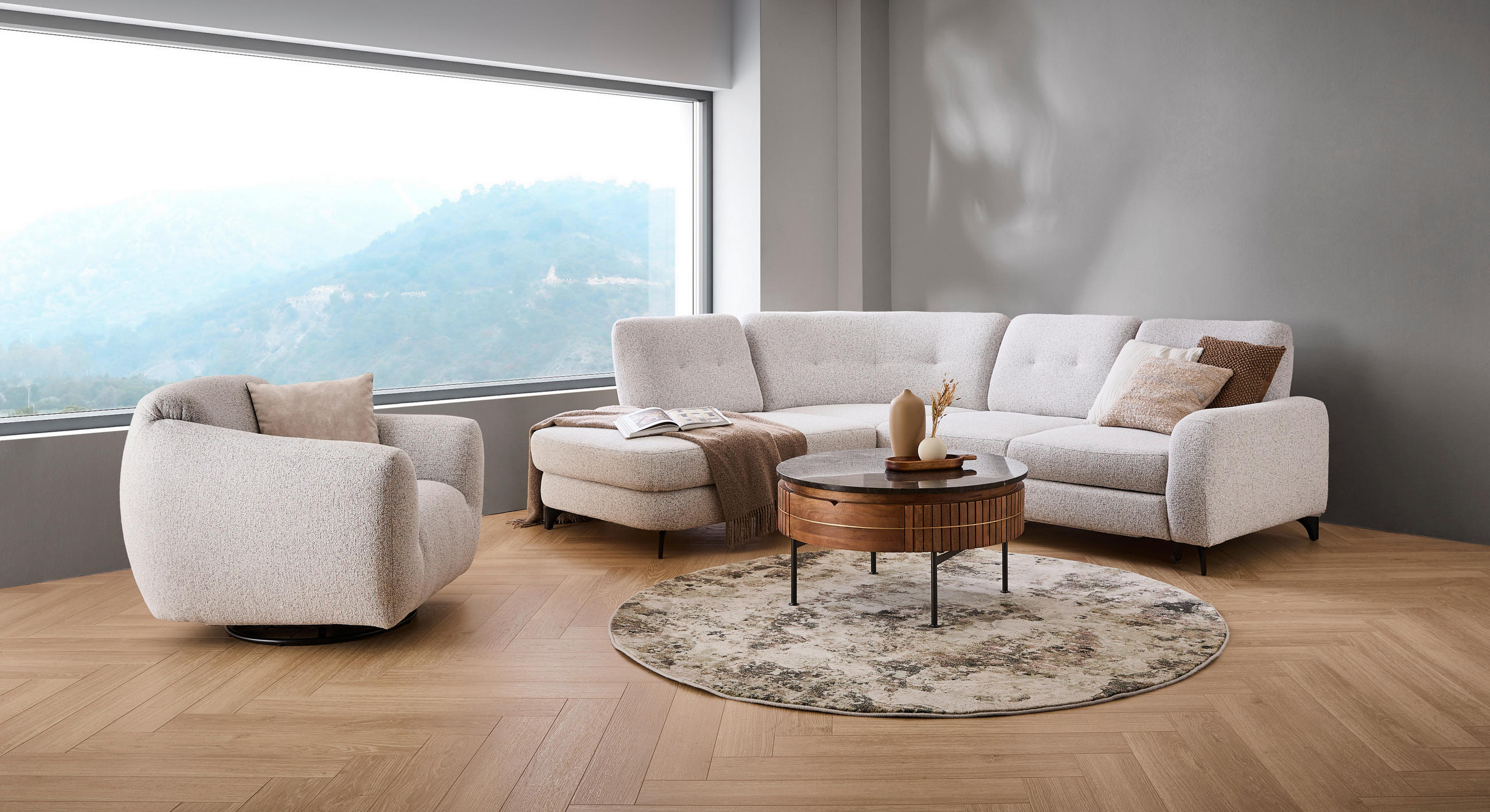 Ecksofa mit Sitztiefenfunktion Hellgrau Webstoff  - Hellgrau/Schwarz, MODERN, Textil/Metall (236/280cm) - Valnatura