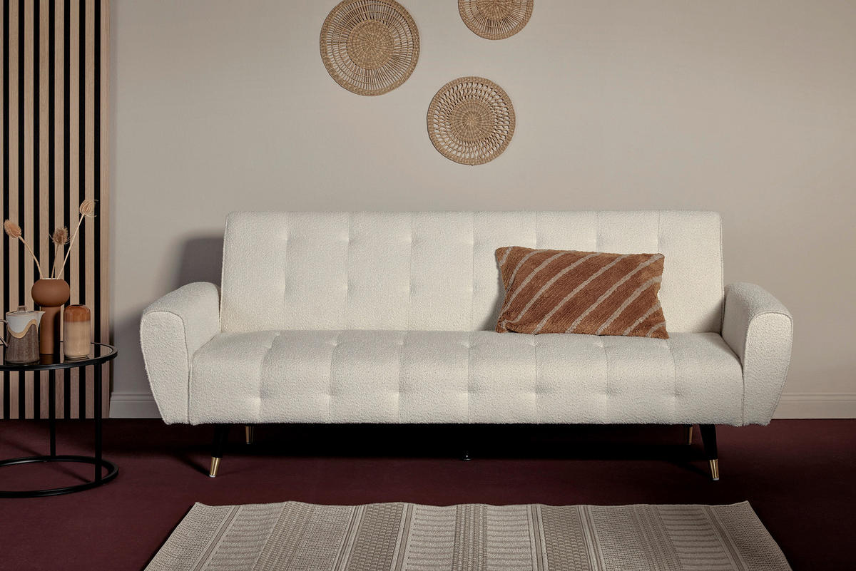 SCHLAFSOFA Bouclé Weiß  - Goldfarben/Schwarz, MODERN, Holz/Textil (213/83/83cm) - Livetastic