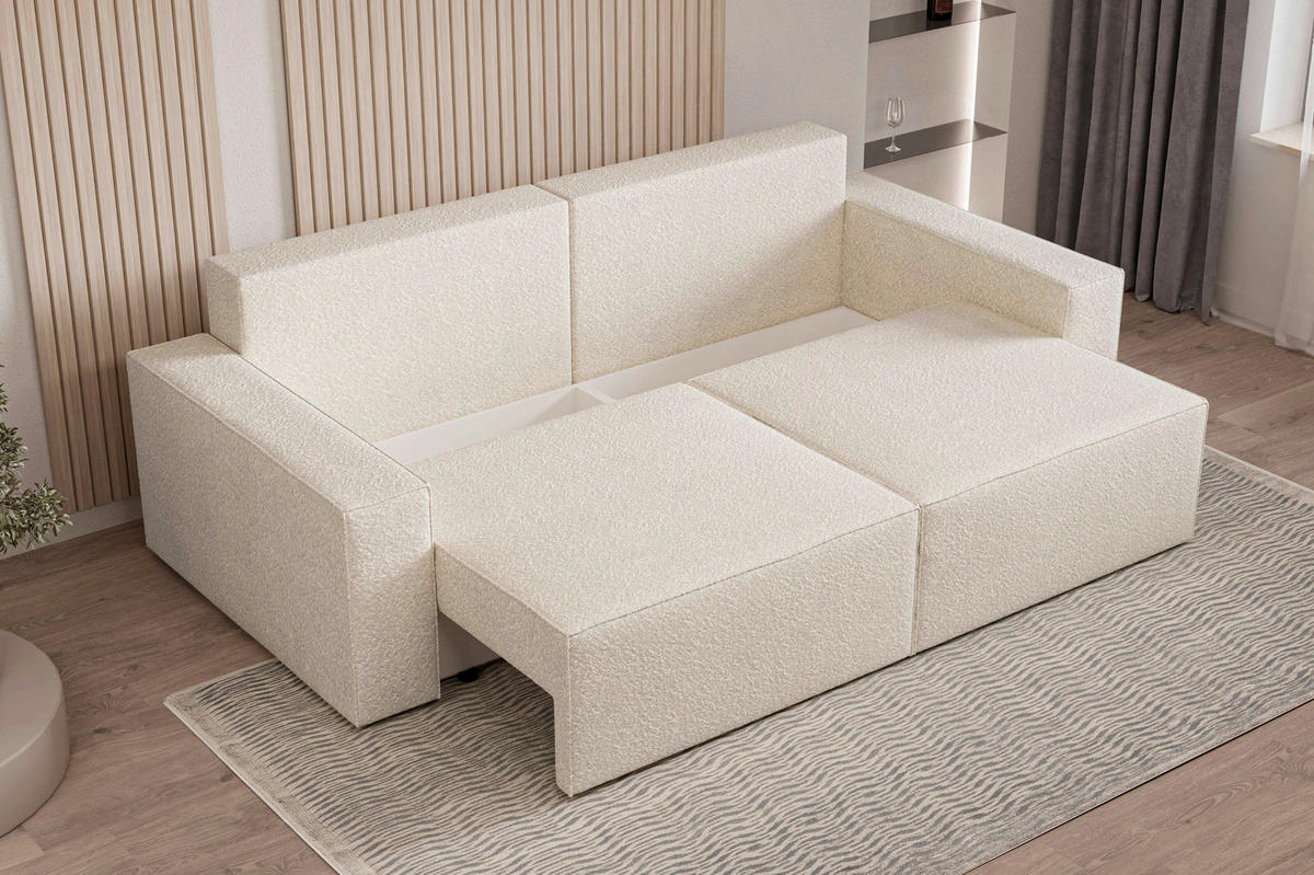 SCHLAFSOFA BRAZIL SOFA in Bouclé Creme  - Creme/Schwarz, Design, Textil (248/92/110cm) - MID.YOU