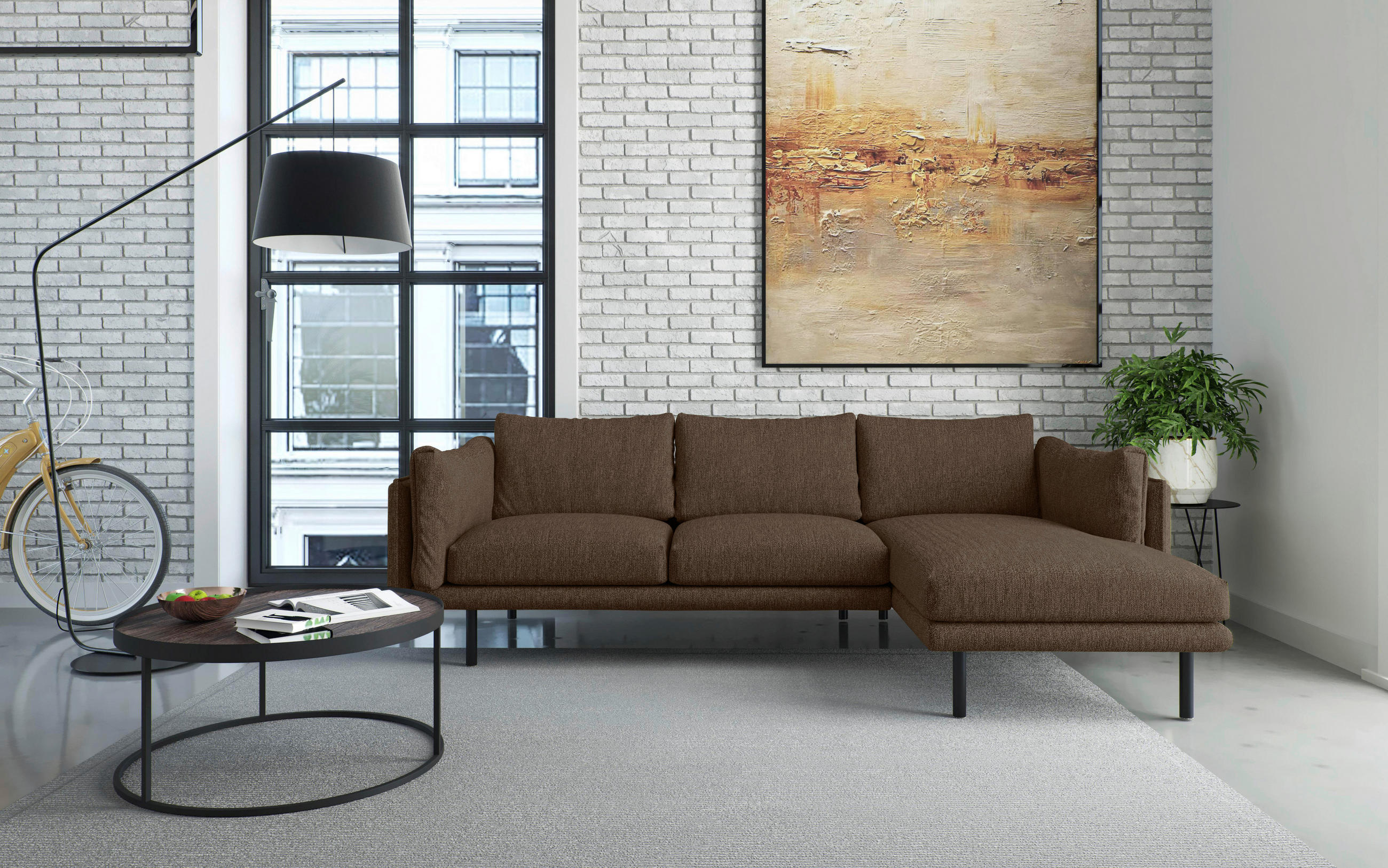 ECKSOFA Hellbraun Flachgewebe  - Hellbraun/Beige, Design, Textil/Metall (268/160/80cm) - Novel