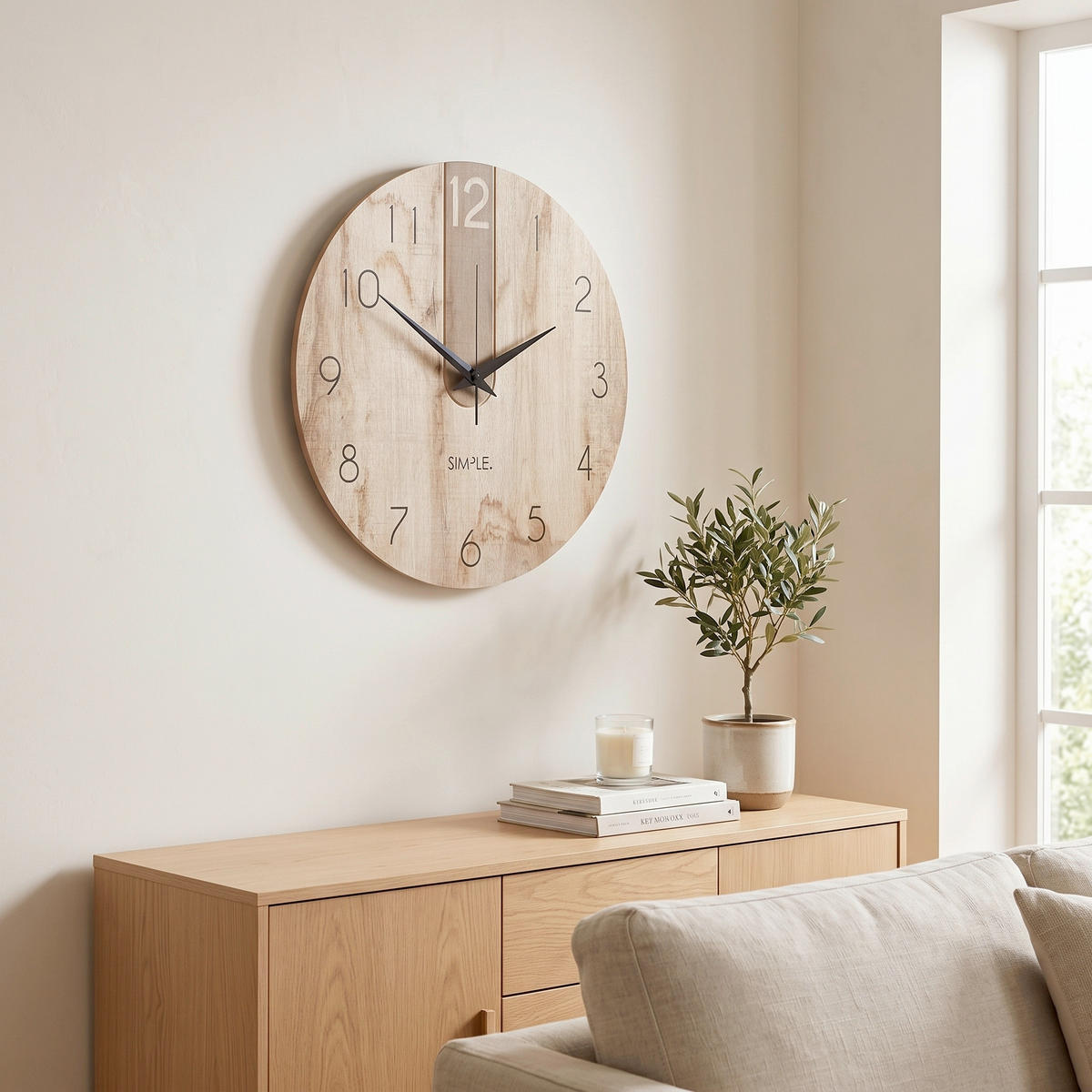 WANDUHR - Schwarz, Eichefarben  - Eichefarben/Schwarz, Basics, Holz/Kunststoff (57cm)