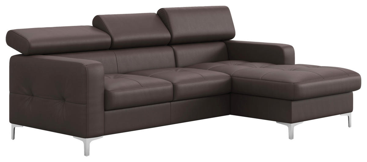 ECKSOFA in Echtleder Graubraun  227/168 cm  - Chromfarben/Graubraun, Design, Leder/Metall (227/168cm) - Livetastic