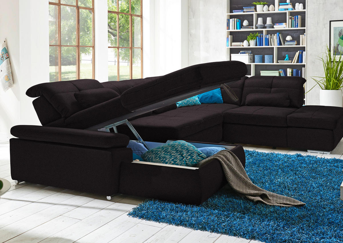 WOHNLANDSCHAFT  in Mikrofaser Anthrazit  - Chromfarben/Anthrazit, Design, Textil (195/371/260cm) - Beldomo Style